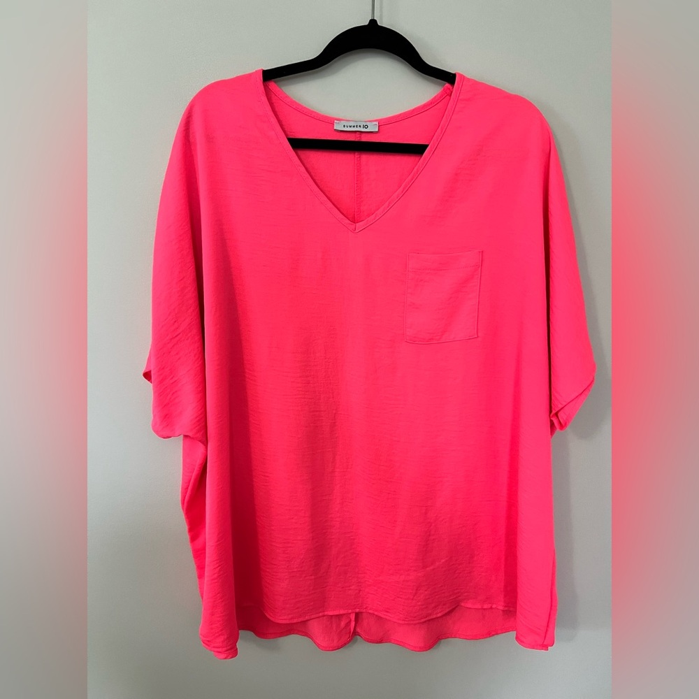 Bright Pink V-Neck Blouse